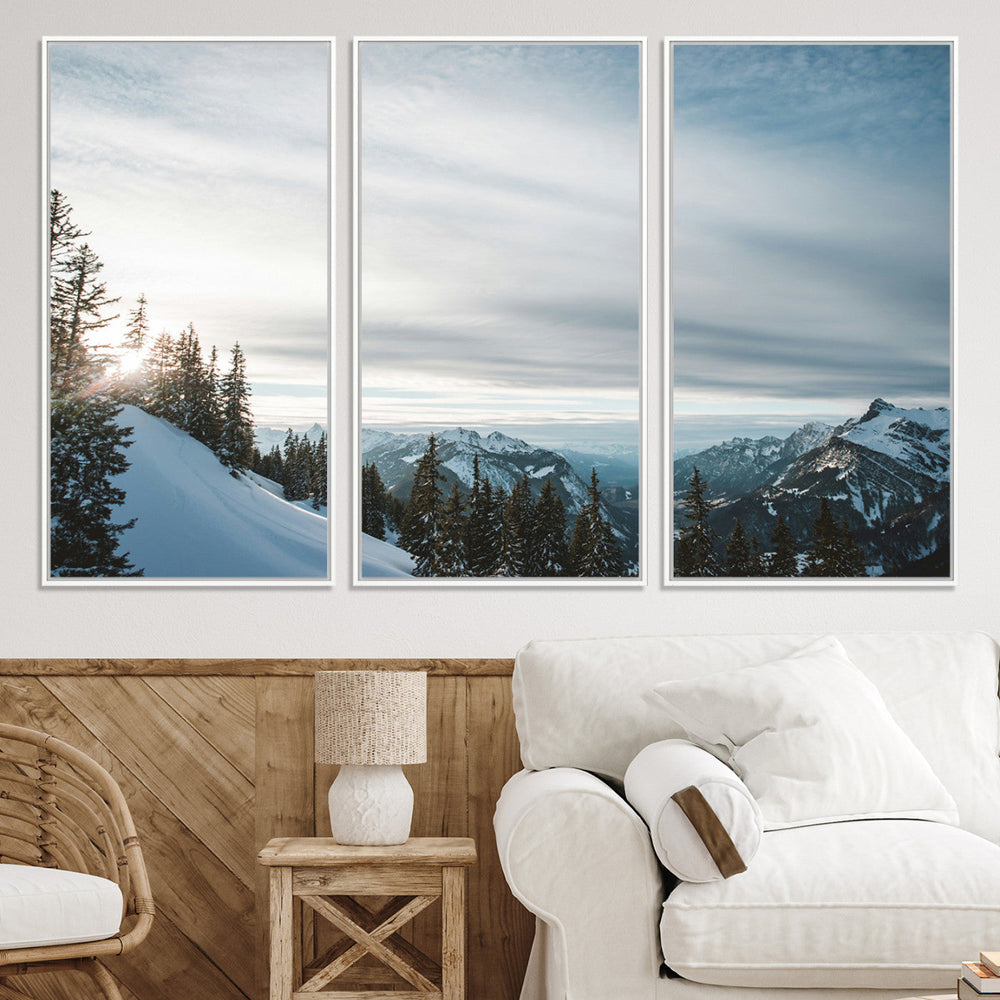 Snowy Mountain Wall Art Canvas Print – Frosty Peaks Alpine