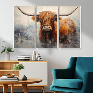 Scottish Highland Wall Art Canvas Print, Framed Longhorn Art
