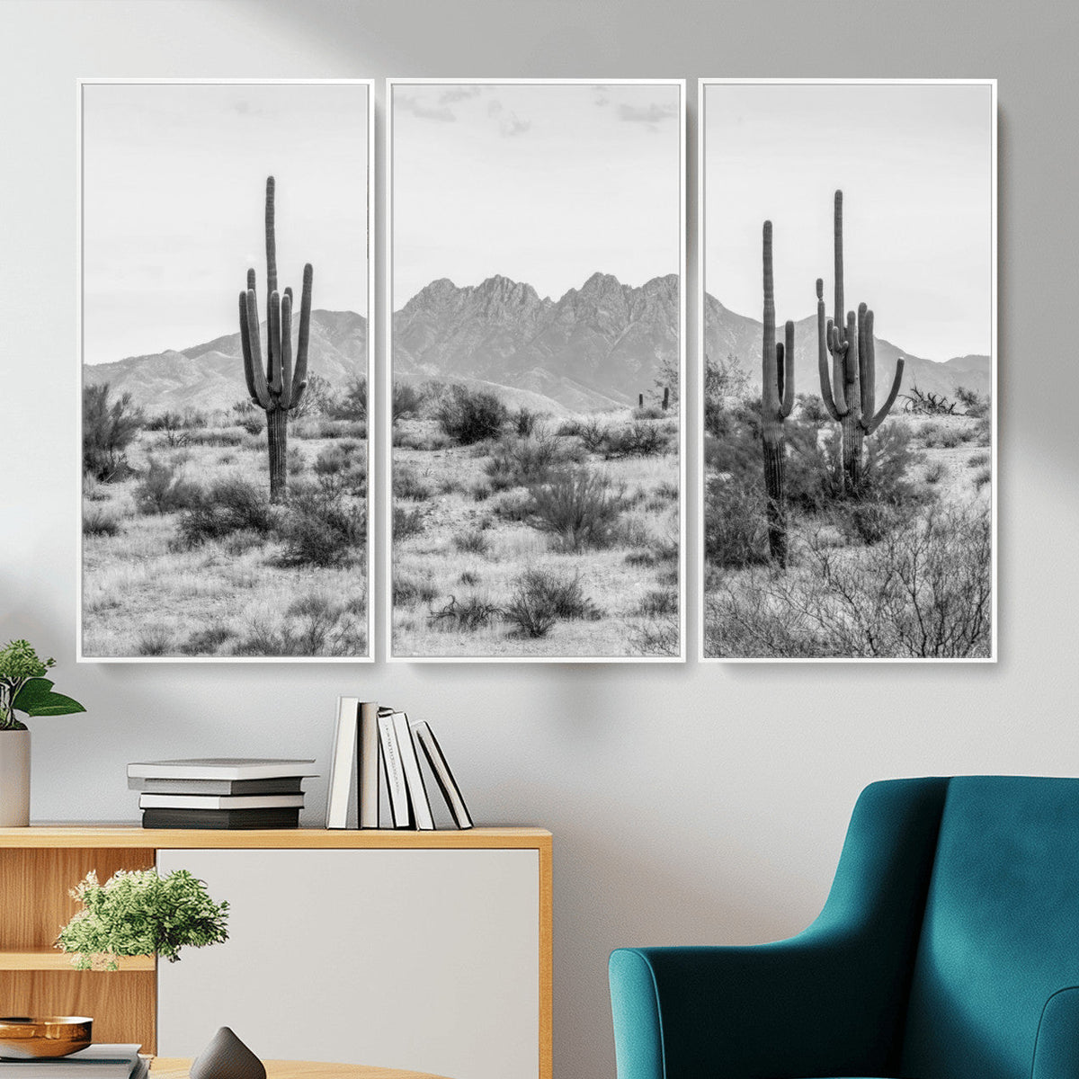 Black White Arizona Desert Canvas Wall Art Cactus Farmhouse