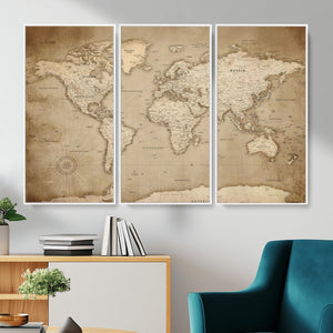 Colorful Watercolor World Map Canvas Wall Art – Framed