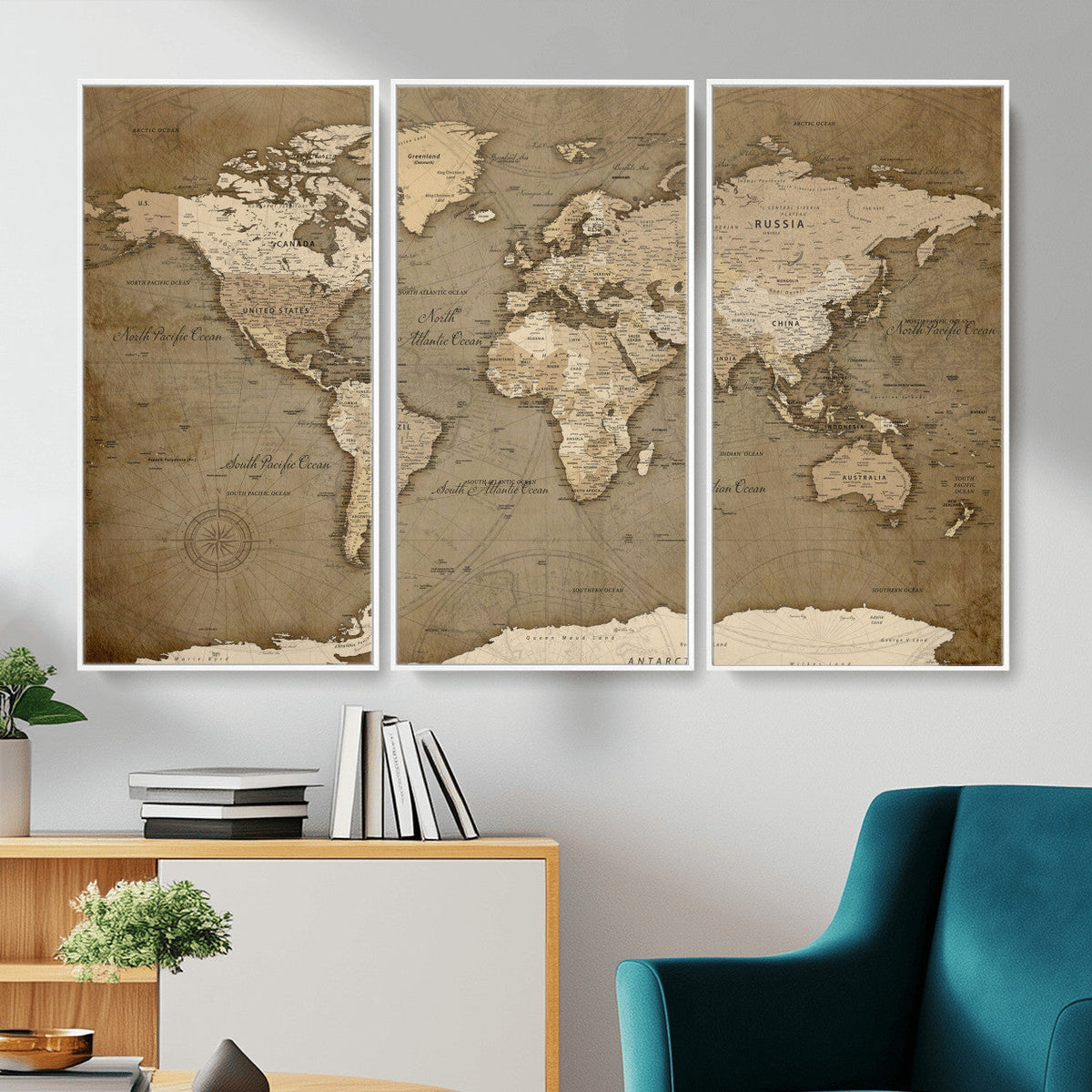 World Map Wall Art Canvas Print, Framed Map Art Picture