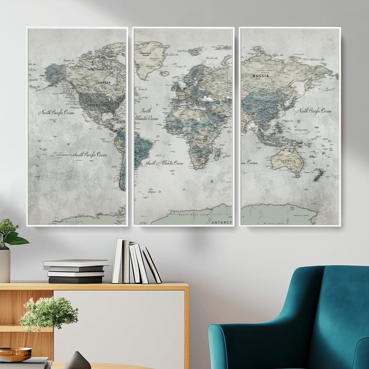 Neutral Vintage World Map Canvas Wall Art Print, Classic Map