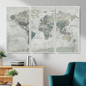 Neutral Vintage World Map Canvas Wall Art Print, Classic Map