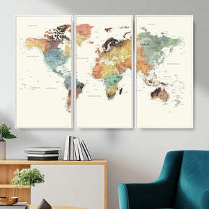 Framed World Map Wall Art Canvas Print for Living Room and