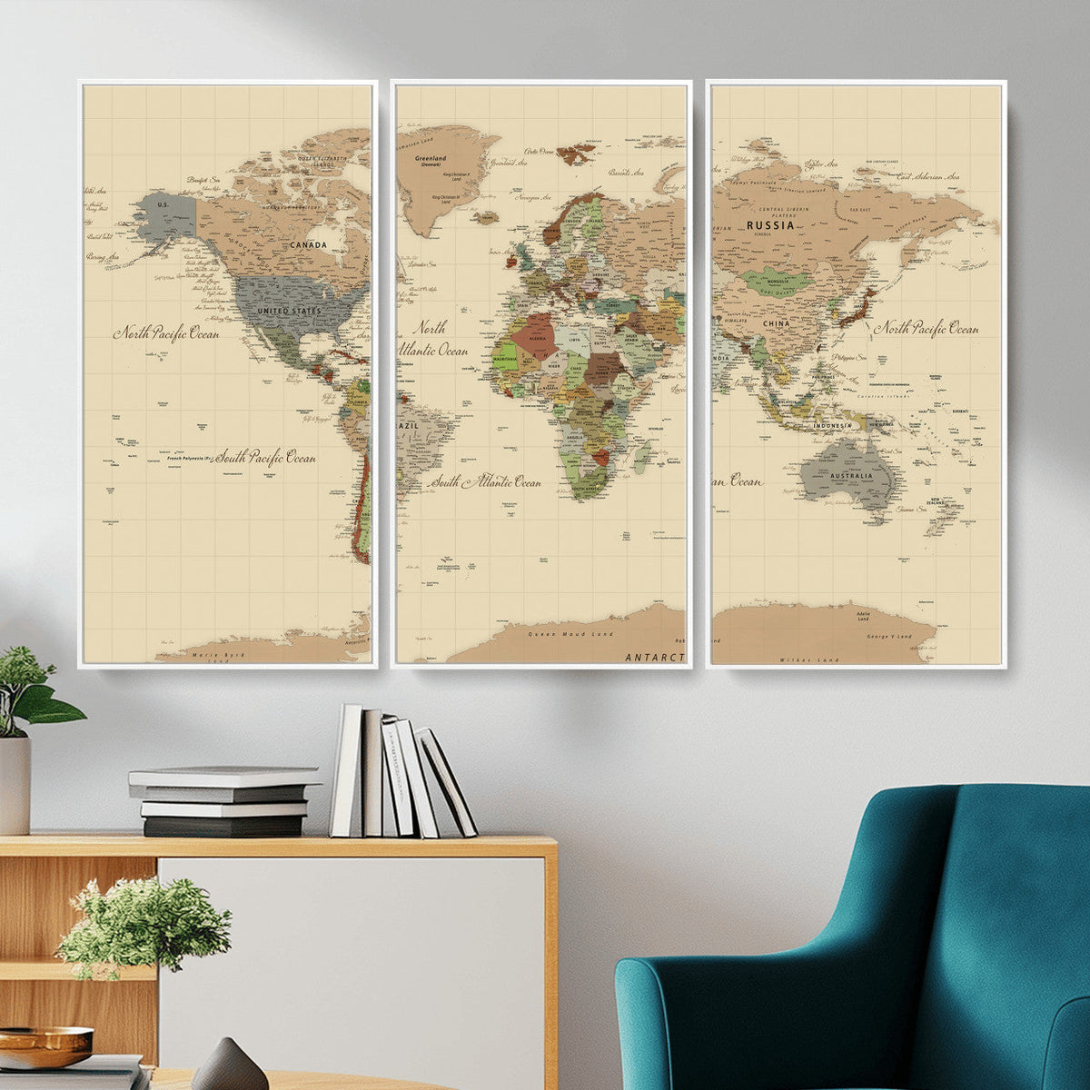 Extra Large World Map Canvas Print – Detailed Map of the