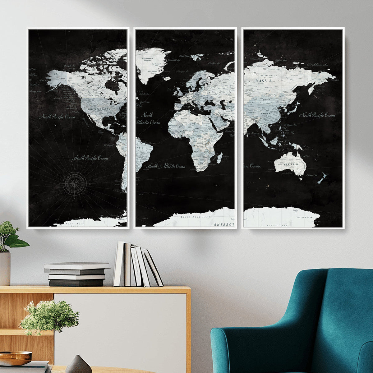 World Map Canvas Print – Framed Push Pin Wall Art, Color