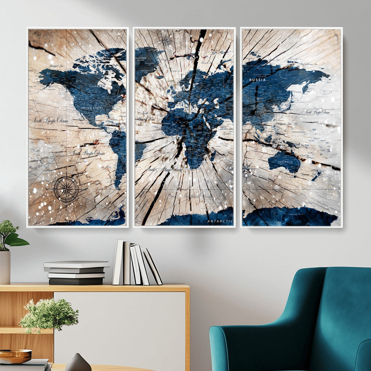 Rustic World Map Canvas Print – Framed Wall Art for Couples,