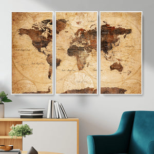 Modern Red and Gray World Map Canvas Print – Framed Wall Art