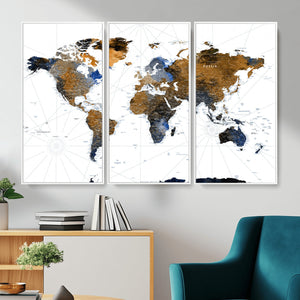 World Map Wall Art Canvas Print, Modern Decorative Framed