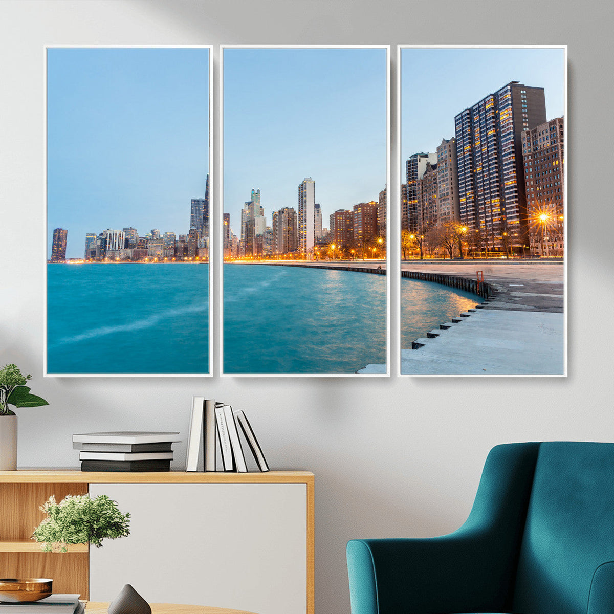 Chicago Wall Art Canvas Print, Chicago City Downtown Night