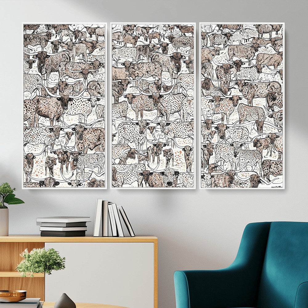 Abstract Texas Cow Wall Art Canvas Print - Farm Longhorn