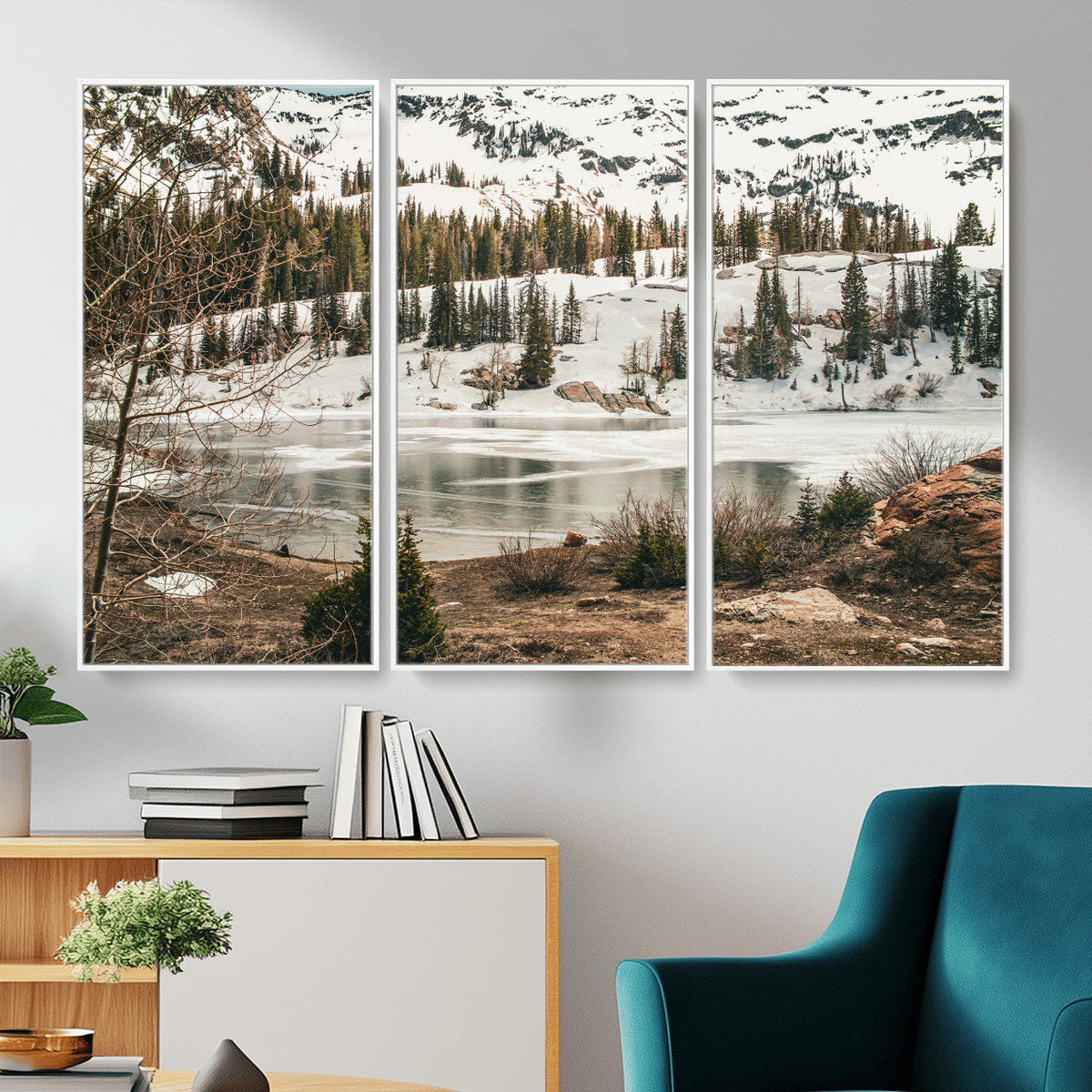 Snowy Mountain Landscape Wall Art Canvas Print, Alpine Pine