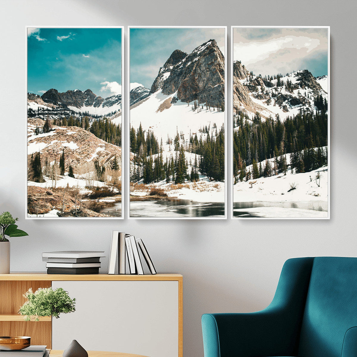 Snowy Mountain Wall Art Canvas Print, Alpine Pine Forest