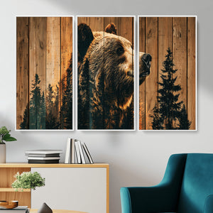 Rustic Bear Wall Art Canvas Print – Woodland Wildlife