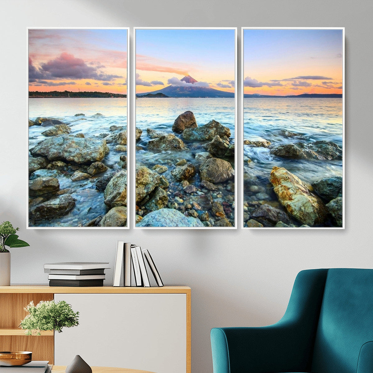 Mayon Volcano Seascape Wall Art Canvas Print, Tropical Ocean