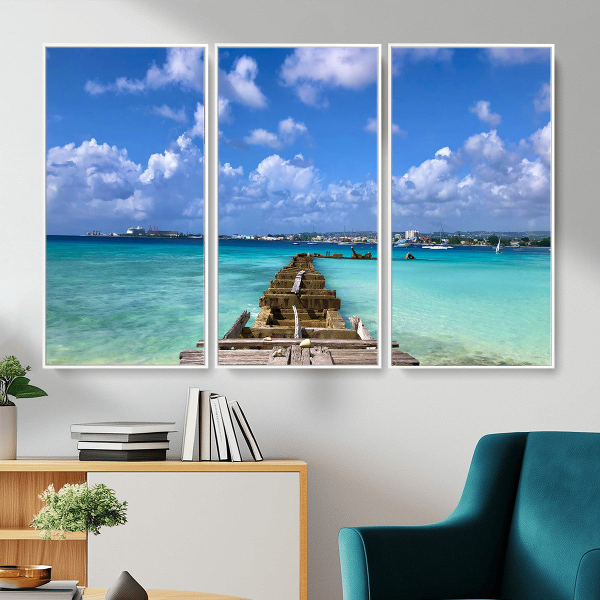 Caribbean Ocean Pier Seascape Wall Art Canvas Print,