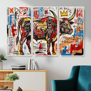 Texas Bull Wall Art Canvas Print, Abstract Graffiti Bull