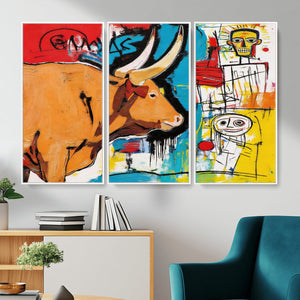 Basquiat Style Bull Graffiti Wall Art Canvas Print, Street