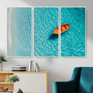 Minimalist Boat Wall Art Canvas Print, Aerial Sea Landscape