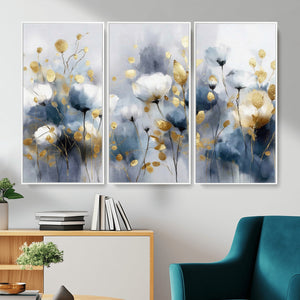 Large Abstract Flowers Wall Art Canvas Print – Gold and Blue