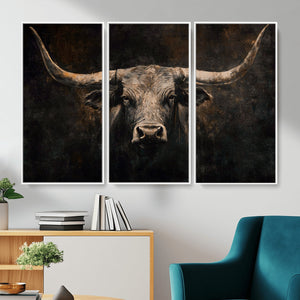 Vintage Longhorn Bull Wall Art Canvas Print – Rustic Western
