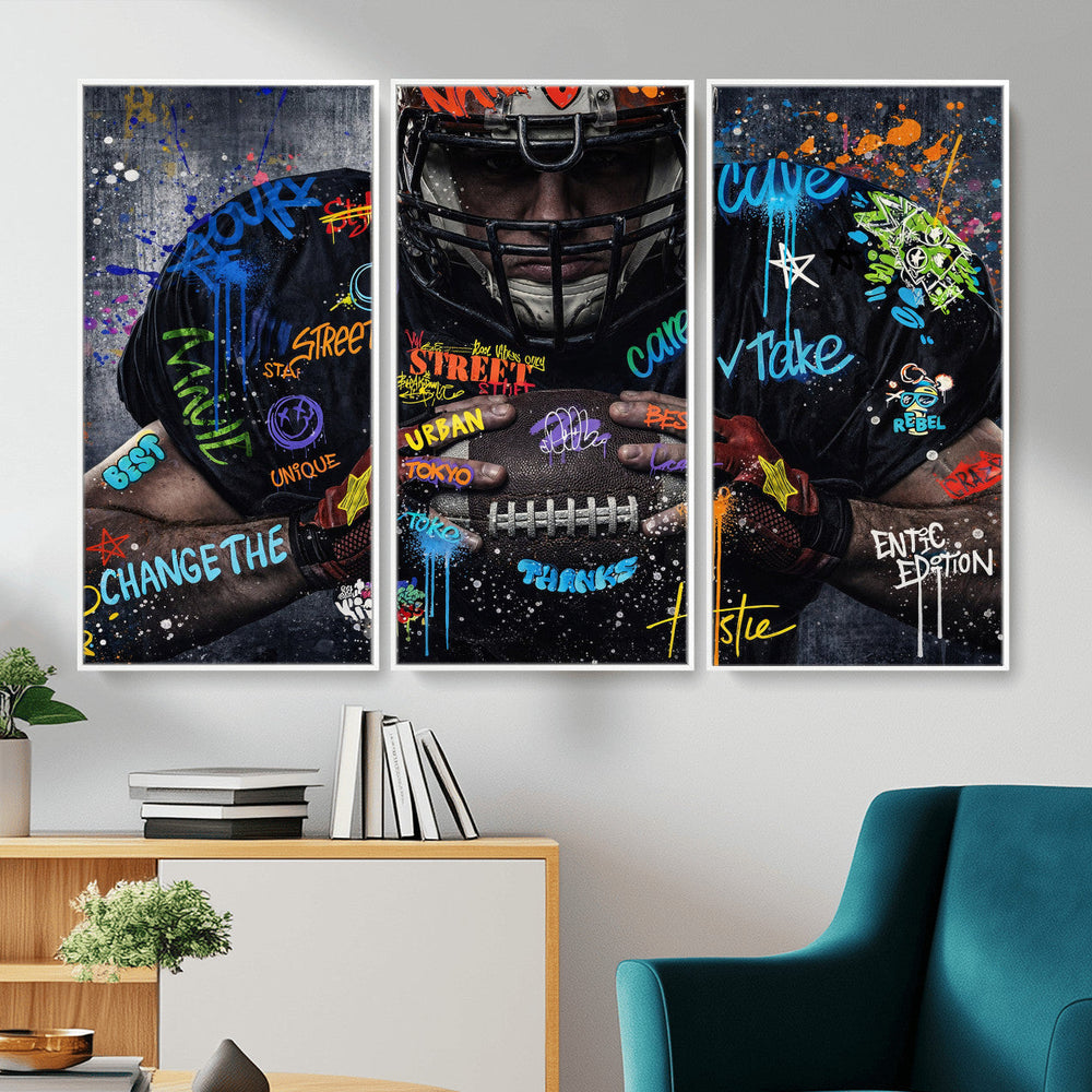 Graffiti American Football Player Street Art Wall Art Canvas