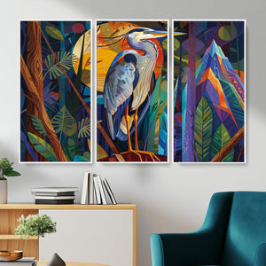 Colorful Heron Wall Art Canvas Print Tropical Bird Abstract