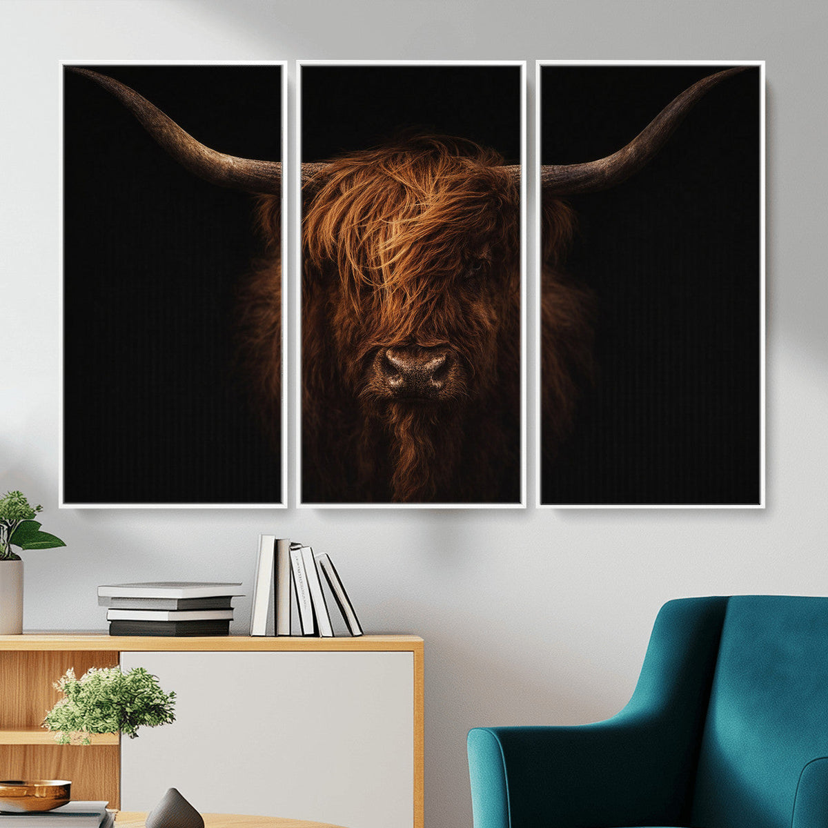 Highland Cow Wall Art Canvas Print – Moody Dark Rustic