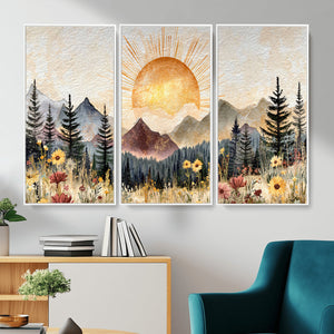 Boho Mountain Landscape Large Wall Art, Horizontal Gold