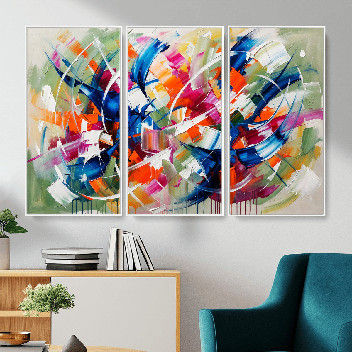 Geometric Abstract Wall Art Canvas Print, Orange Blue