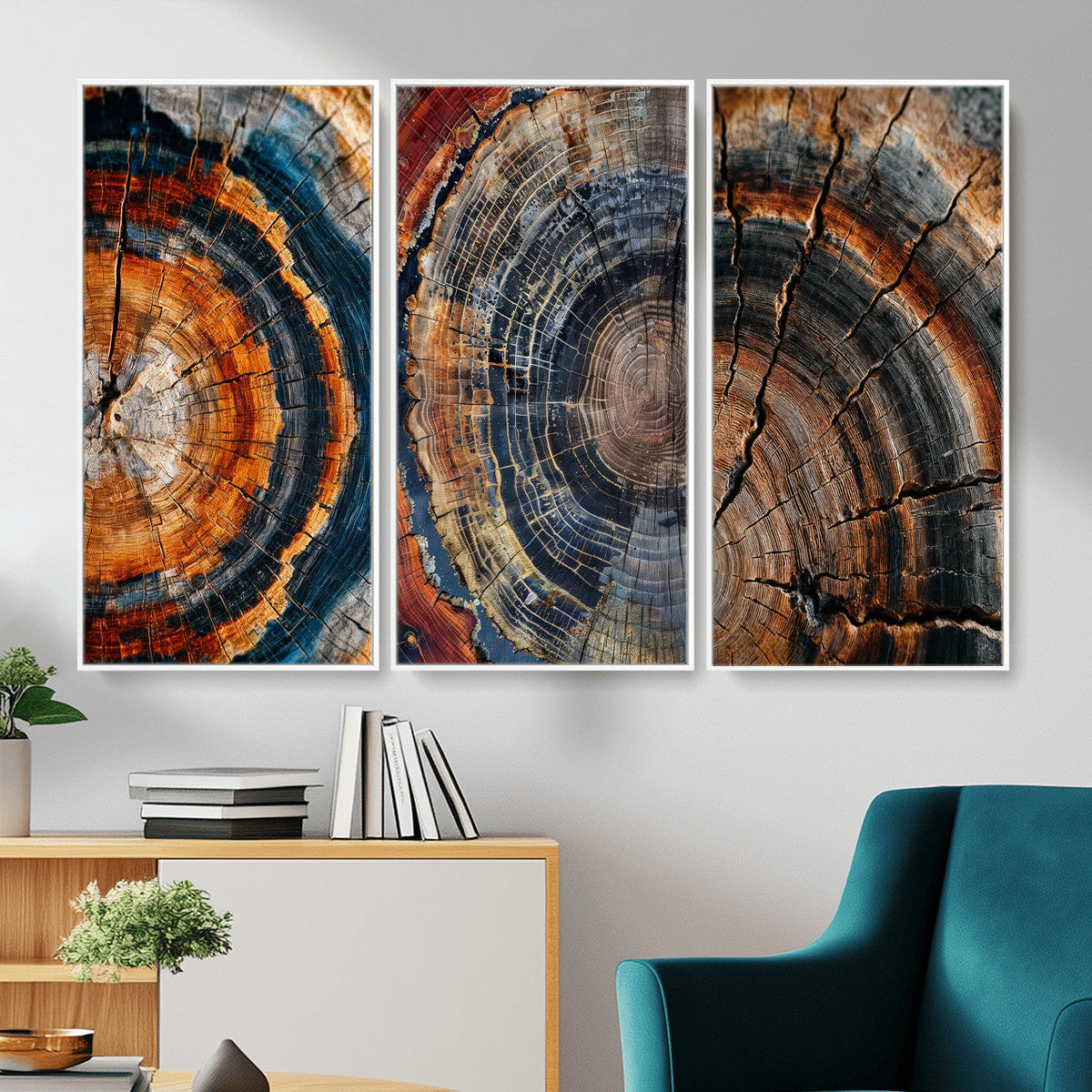 Tree Ring Triptych Canvas Wall Art — Set of 3 Wood Grain