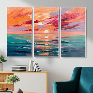 Bold Palette Knife Ocean Sunset Canvas — Orange Pink Teal
