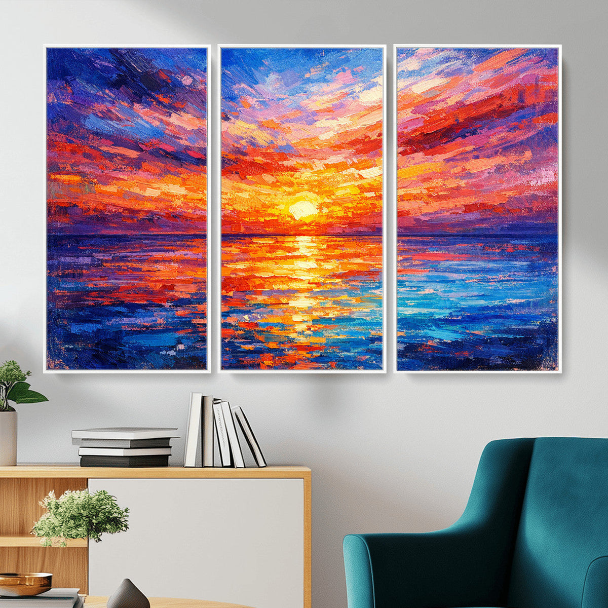Colorful Knife Ocean Sunset Canvas — Orange Pink Teal