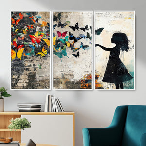 Banksy Butterfly Girl Wall Art Canvas Print, Framed Street