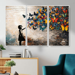 Banksy Graffiti Butterfly Girl Wall Art Canvas Print, Framed