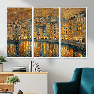 Gustav Klimt Golden Cityscape Wall Art Canvas Print, Framed