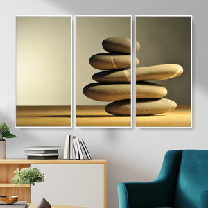 Zen Stone Wall Art Canvas Print, Balanced Rock Stack Framed