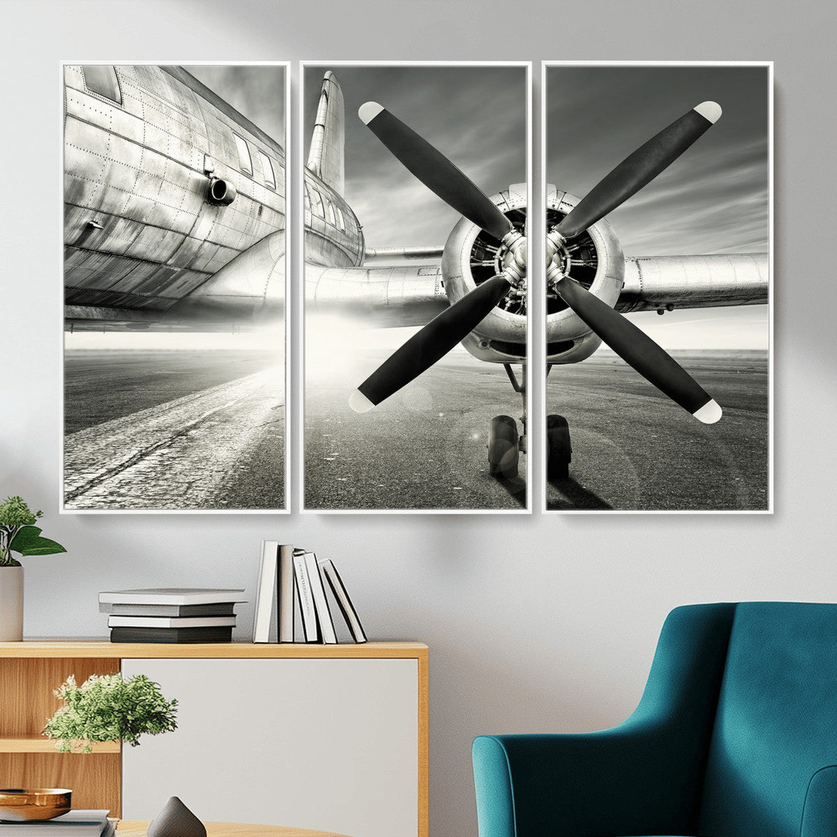 Vintage Airplane Wall Art Canvas Print, Black and White