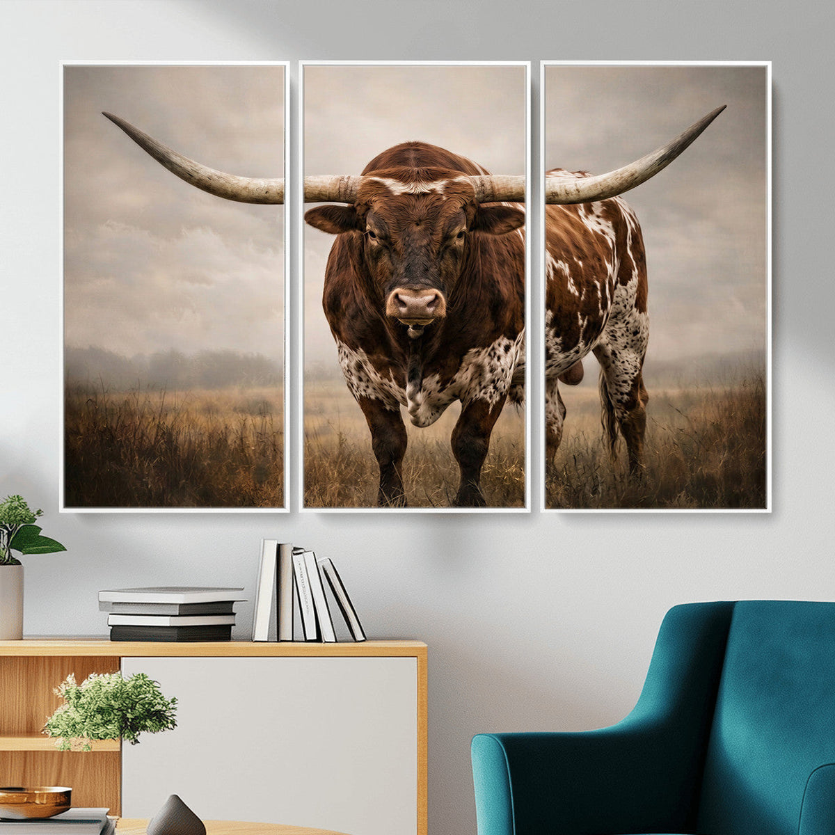 Texas Longhorn Canvas Wall Art Western Bull Desert Moody