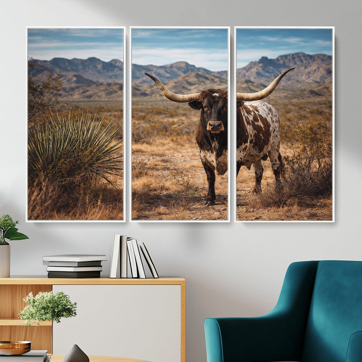 Texas Longhorn Canvas Wall Art Western Bull Desert Moody