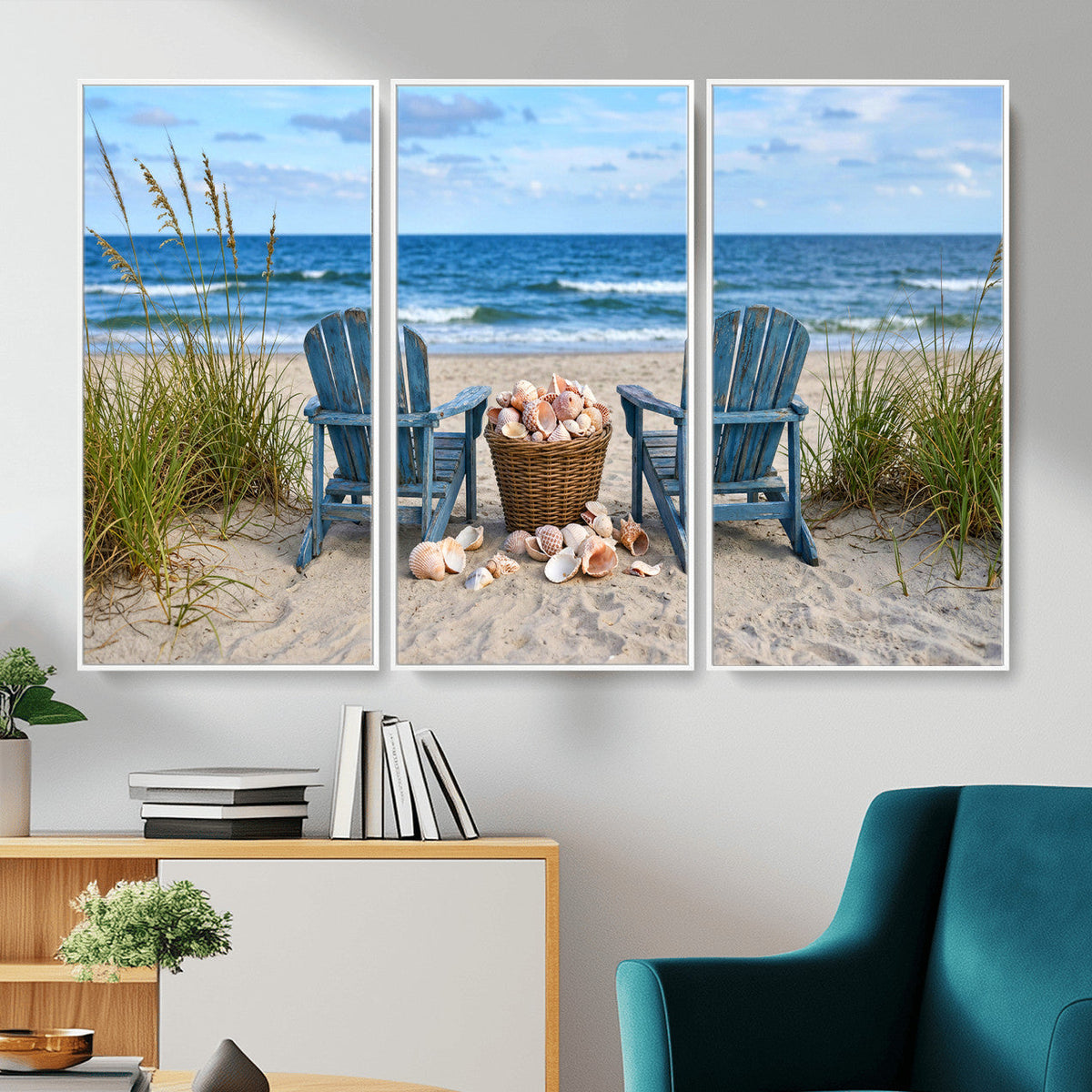 Large Beach Canvas Wall Art Coastal Adirondack Chairs Ocean