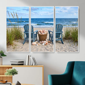 Large Beach Canvas Wall Art Coastal Adirondack Chairs Ocean