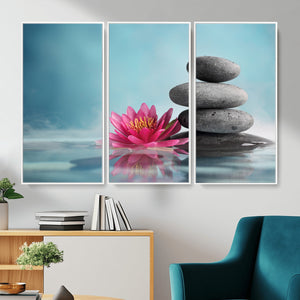Zen Canvas Wall Art Lotus Flower Stacked Stones Teal Spa
