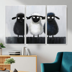 Funny Sheep Canvas Wall Art, Three Quirky Sheep Painting Print, Cute Animal Nursery Decor, Black White Navy Farmhouse Art, Kids Room Gift