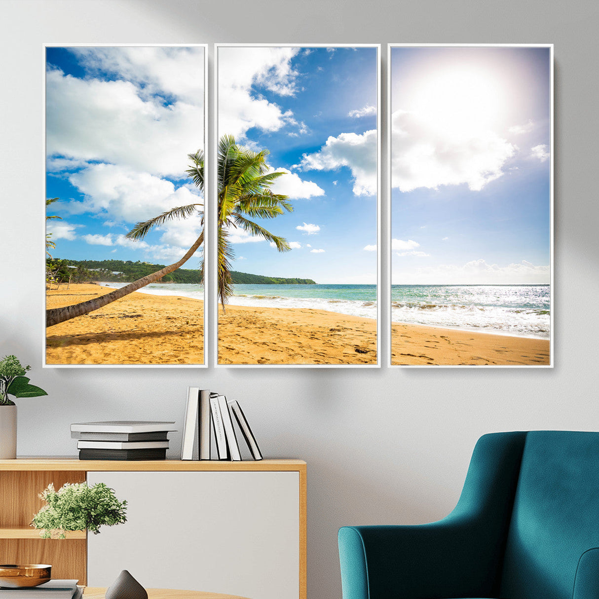 Tropical Beach Canvas Wall Art, Palm Tree Ocean Photo Print, Coastal Living Room Decor, Turquoise Sea Beach House Art, Summer Wall Art
