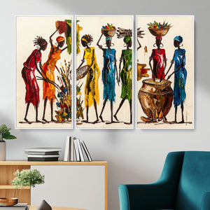 African Folk Art Canvas Wall Art, Colorful African Women Village Painting Print, Tribal Ethnic Home Decor, Vibrant African Art, Living Room