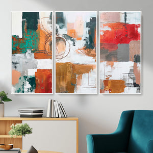 Blue Teal Abstract Canvas Wall Art, Modern Textured Painting Print, Navy Orange White Contemporary Art, Neutral Living Room Decor, Office Art