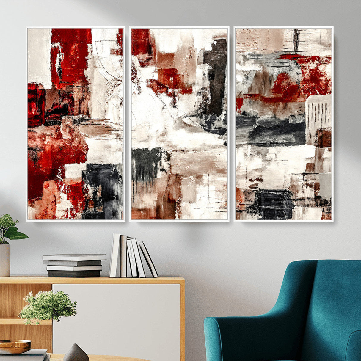 Blue Teal Abstract Canvas Wall Art, Modern Textured Painting Print, Navy Orange White Contemporary Art, Neutral Living Room Decor, Office Art