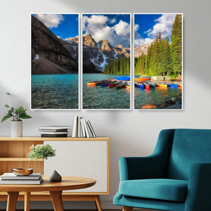 Moraine Lake 3-Panel Wall Art, Majestic Mountain and Lake