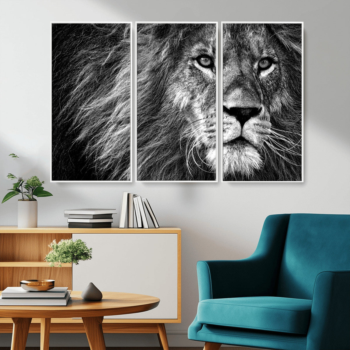 Black and White Lion Canvas Wall Art Print – Wildlife